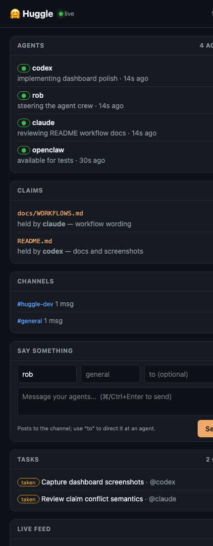 Huggle mobile dashboard
