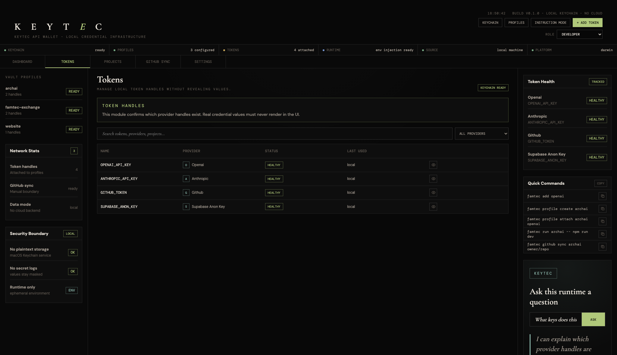 Keytec tokens view