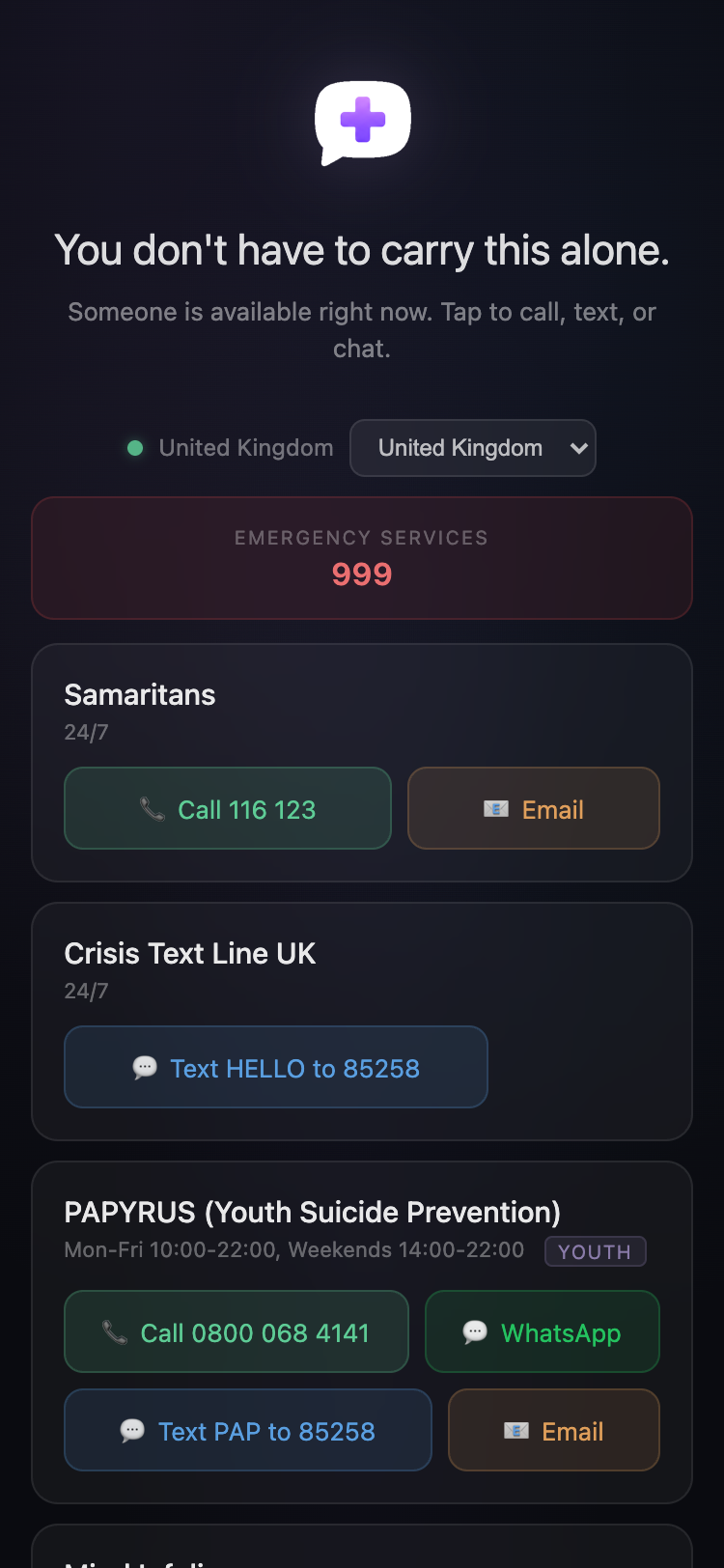 SafeChat — Helpline Popup