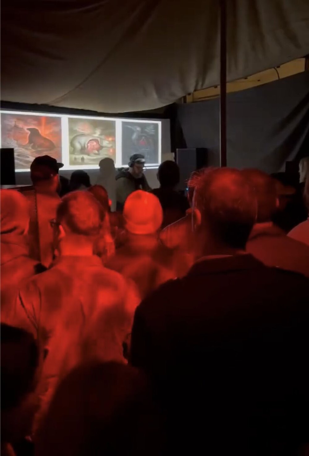 The Wormhole DJ set at Dark Mofo 2026, generated plates projected above the crowd