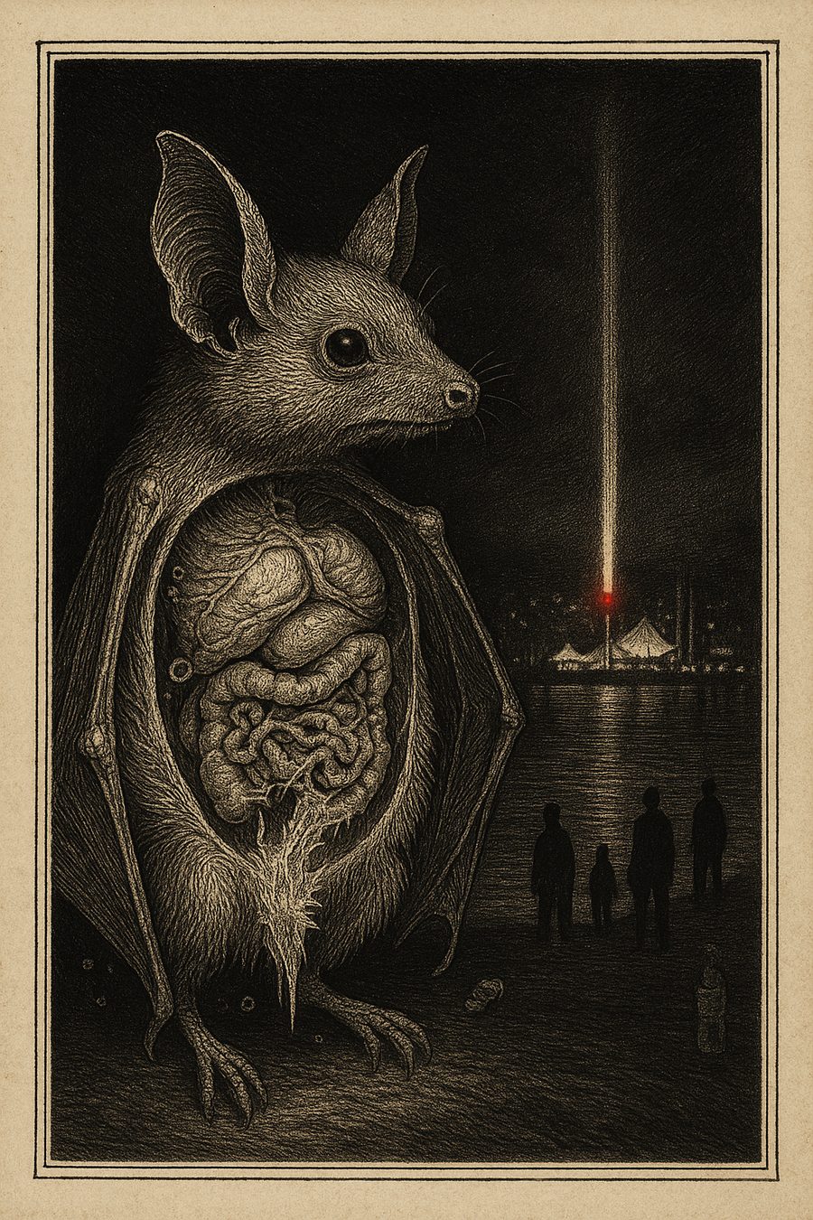 The Drowned Ledger, Tasmanian long-eared bat, copperplate engraving