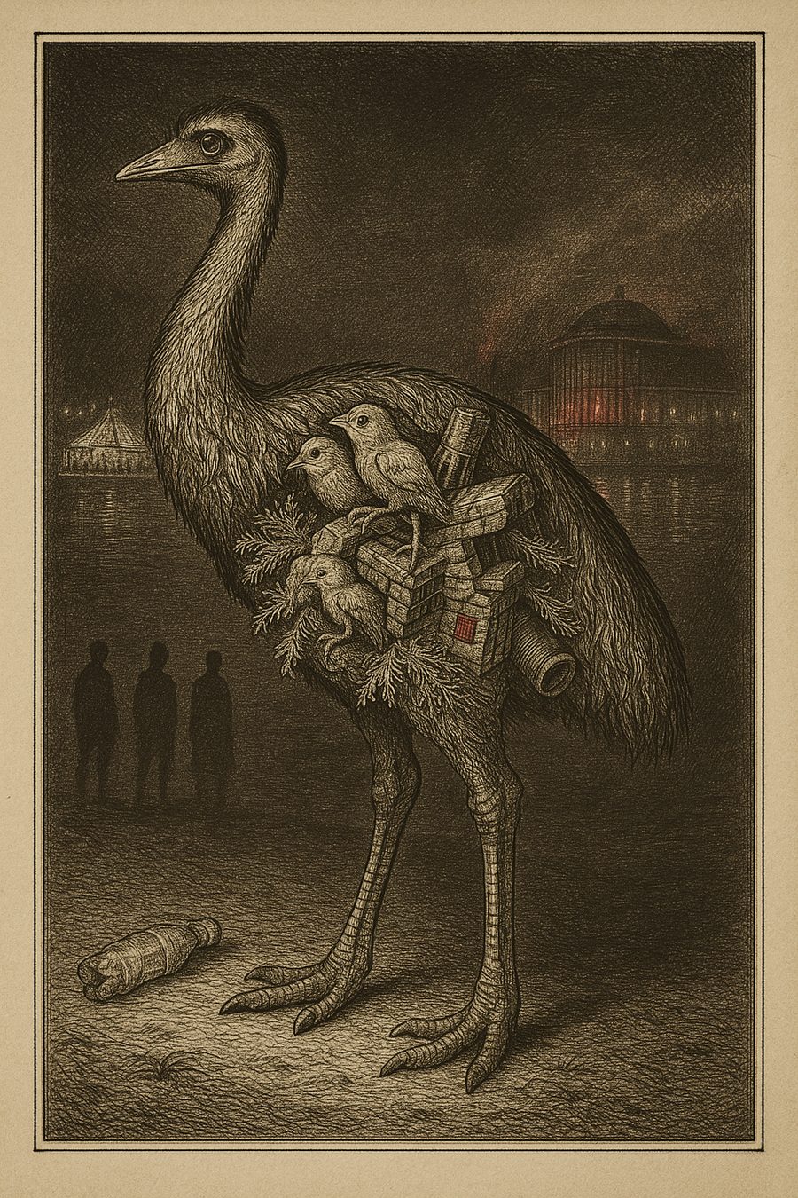 Mourning Exchange, Tasmanian emu, copperplate engraving